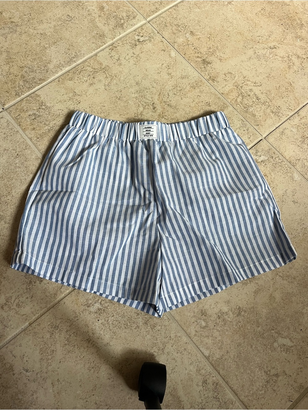 SHEIN Blue and White Vertical Stripe Elastic Waist Shorts